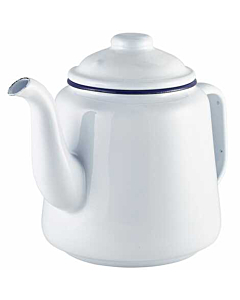 Enamel Teapot White with Blue Rim 1L