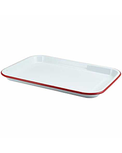 Enamel Serving Tray White with Red Rim 33.5x23.5x2.2cm